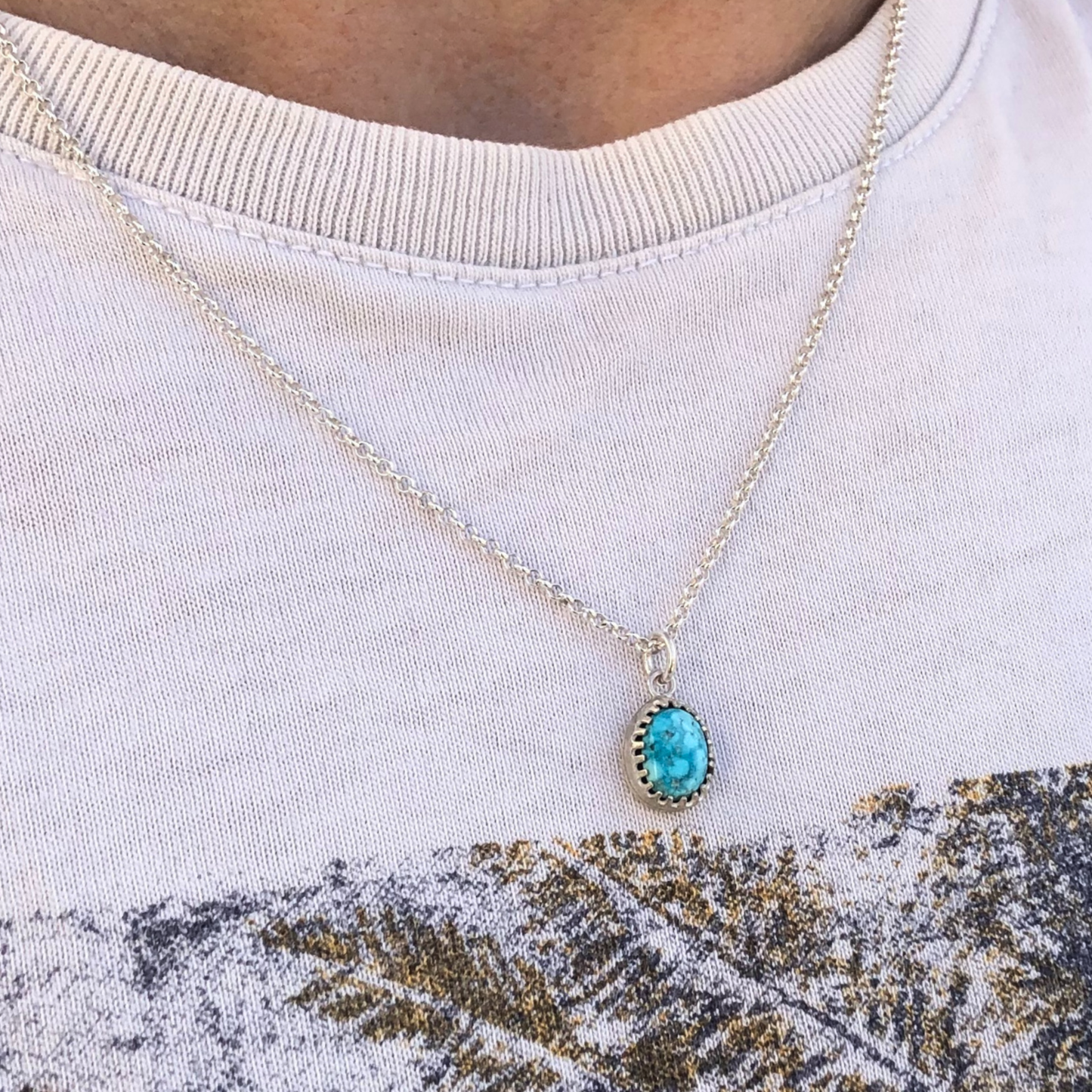 Zilveren Heren Ketting met Handgemaakte Turquoise Hanger
