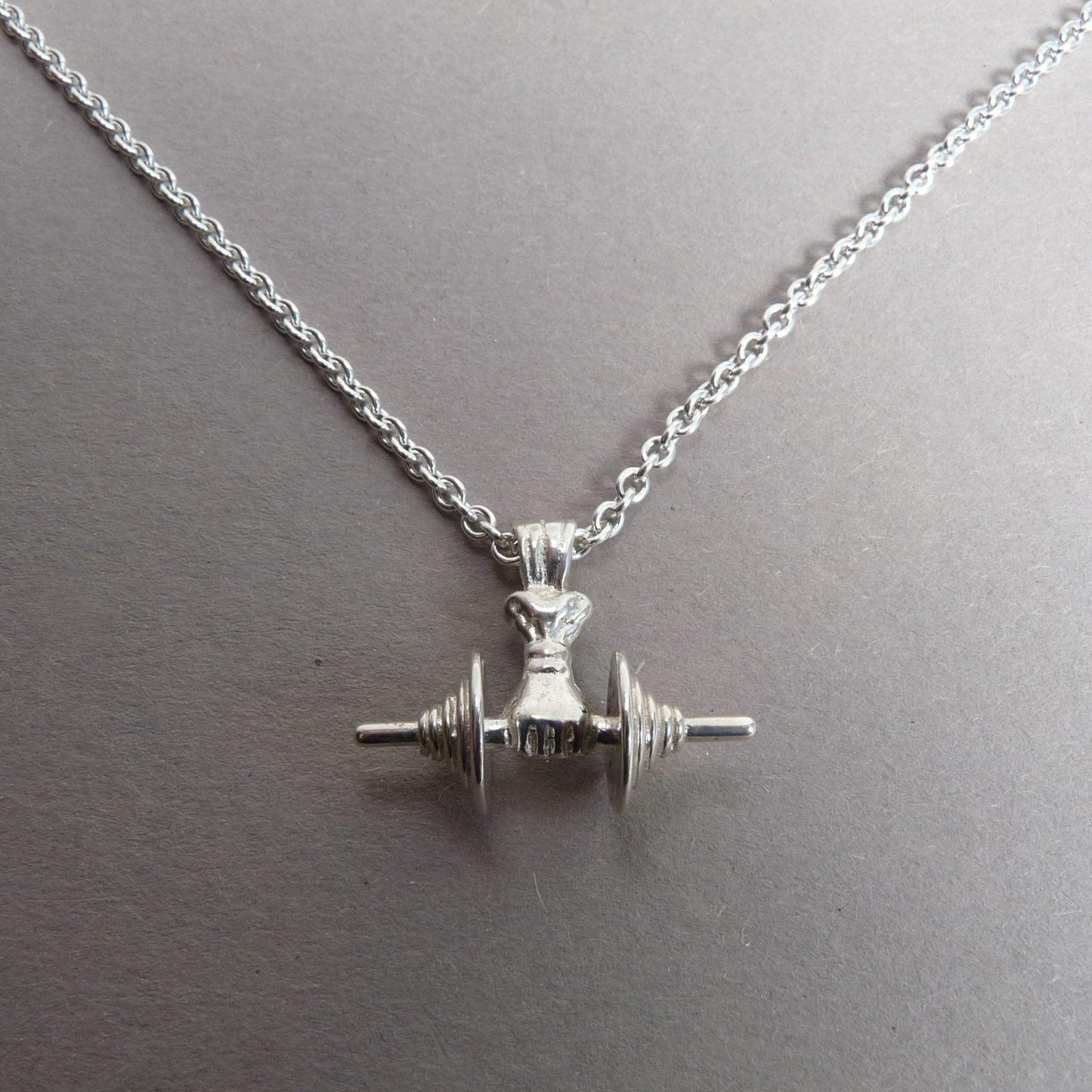 Silver men's necklace with pendant – cool dumbbell pendant