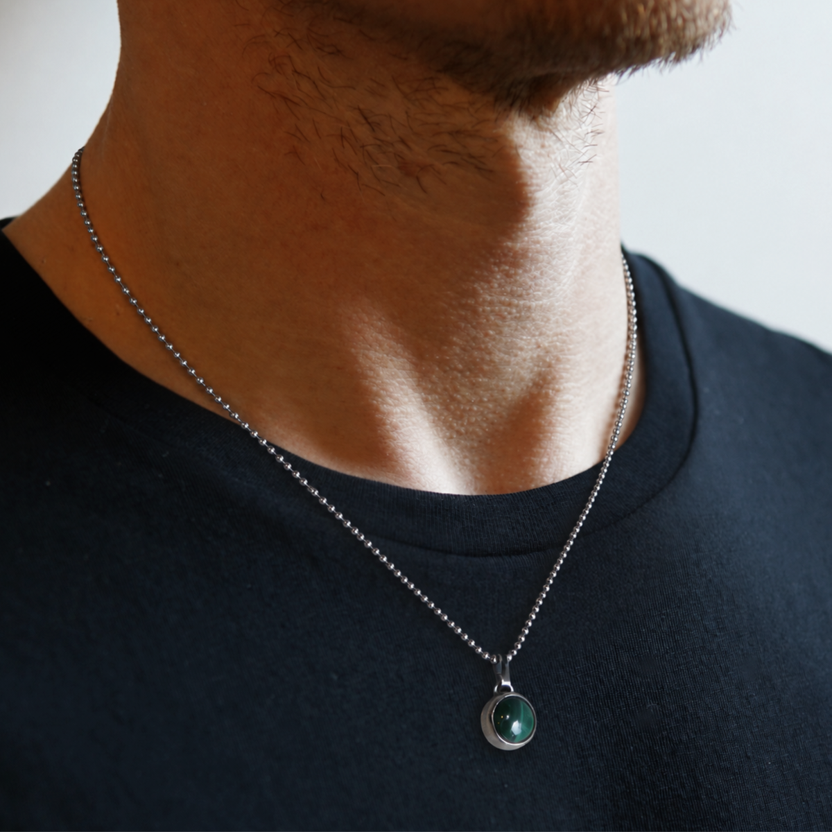 Zilveren heren ketting met hanger van Malachiet