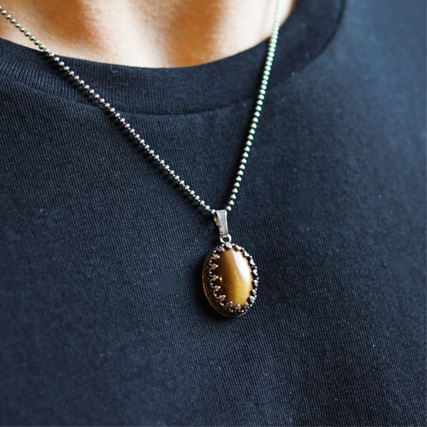 Zilveren heren ketting met Tijgeroog hanger – stoer en tijdloos