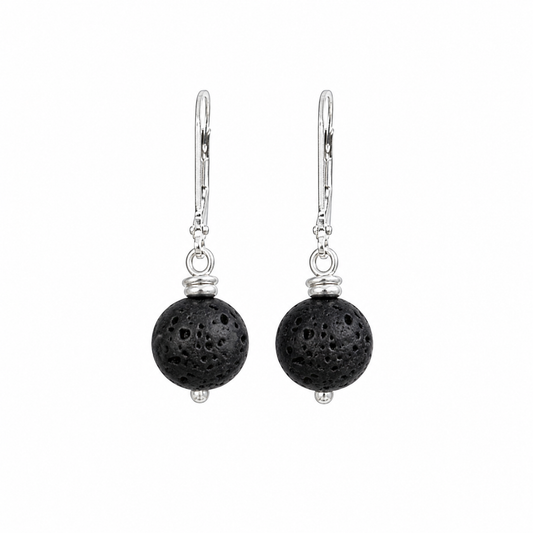 Men's silver earrings with Lava beads
