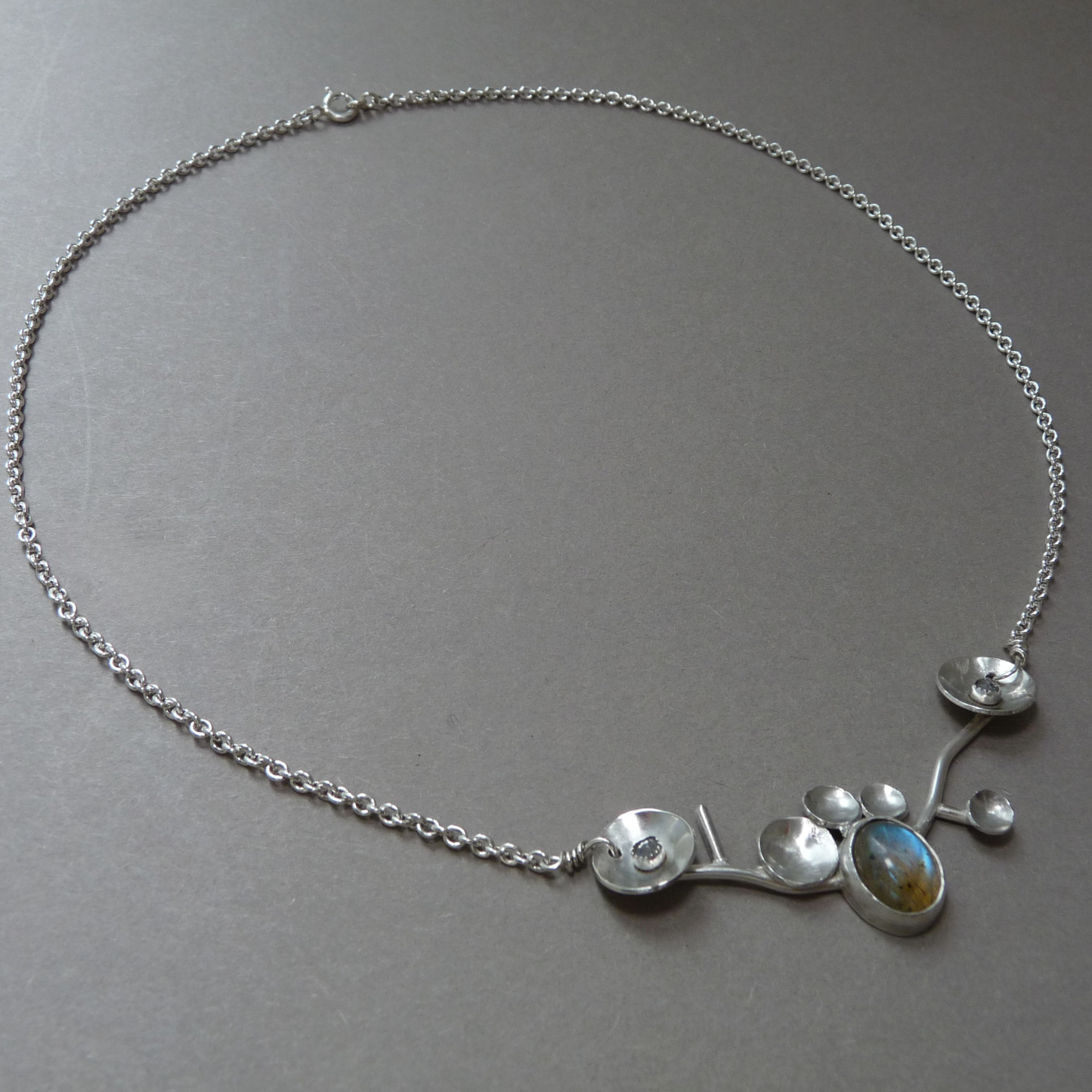 Silver designer necklace with labradorite