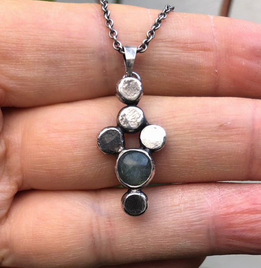 Men's Necklace with Silver Pendant and Labradorite