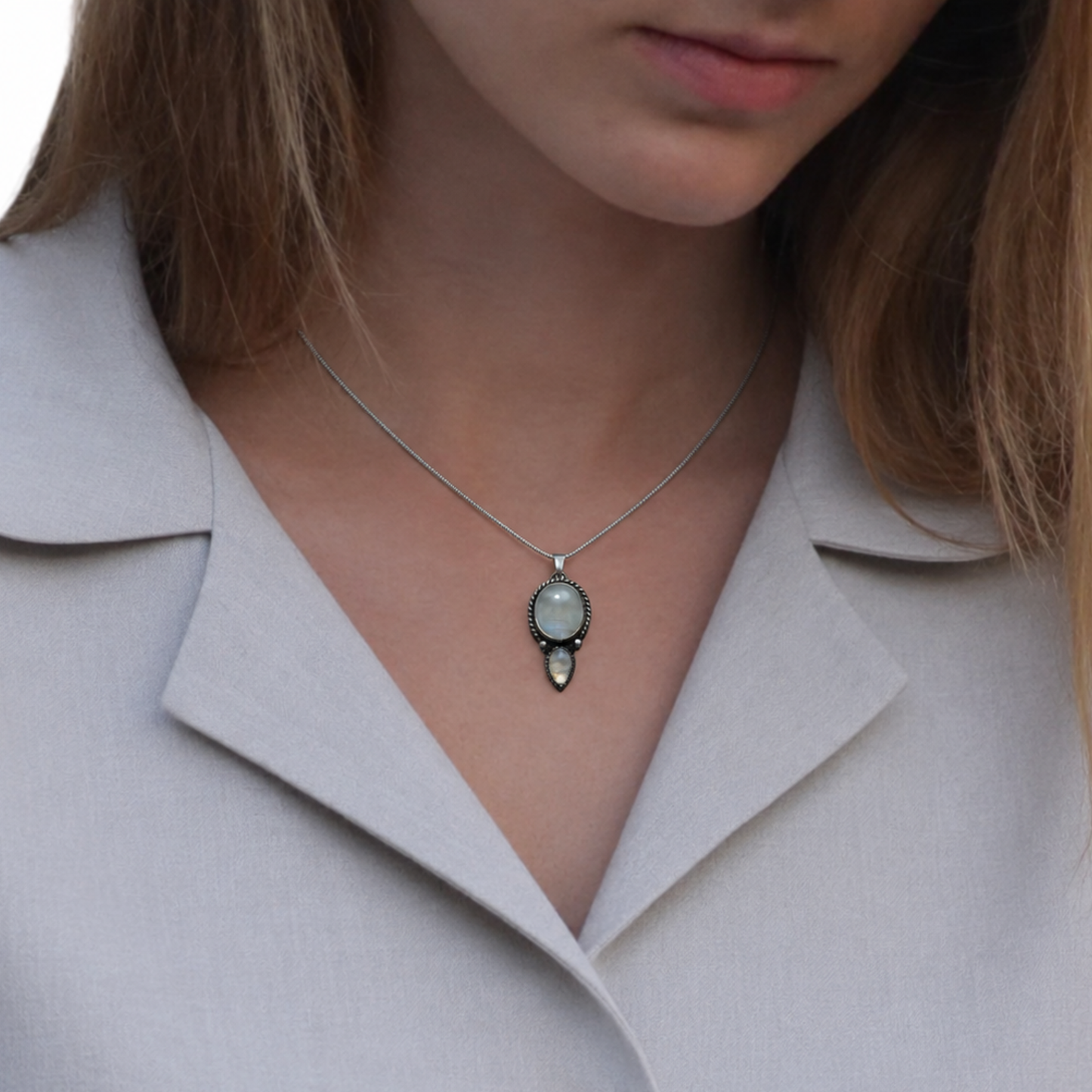 Maansteen hanger ketting voor dames – regenboog maansteen