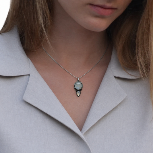 Maansteen hanger ketting voor dames – regenboog maansteen