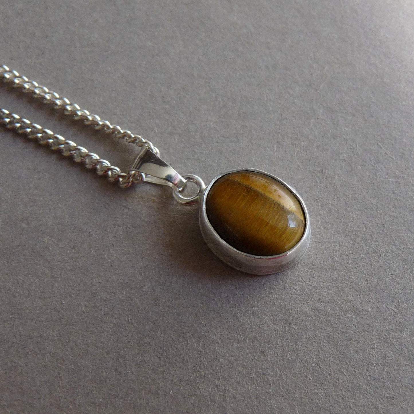 Men's silver necklace with Tiger's Eye pendant