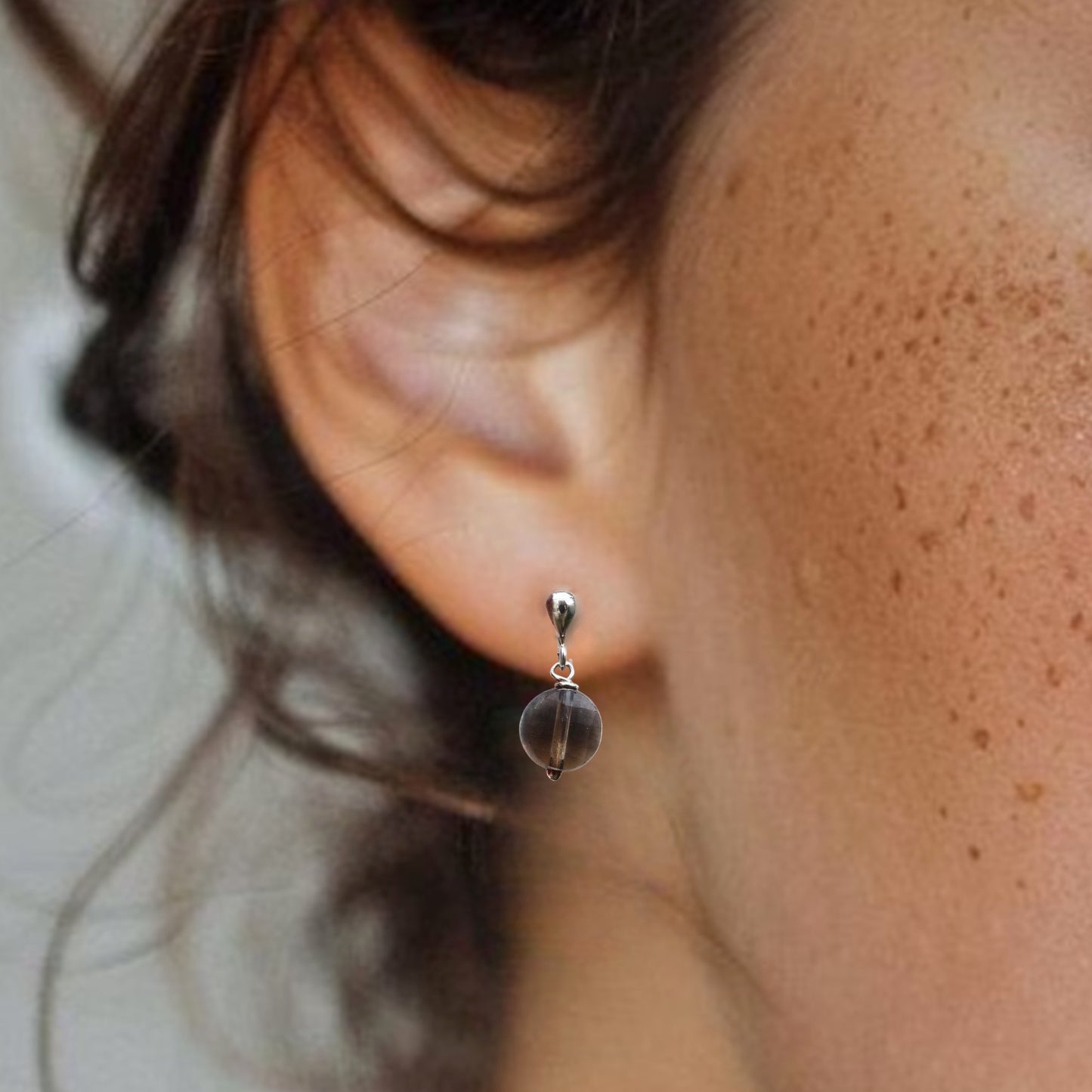 Sterling silver stud earrings with Smokey Quartz