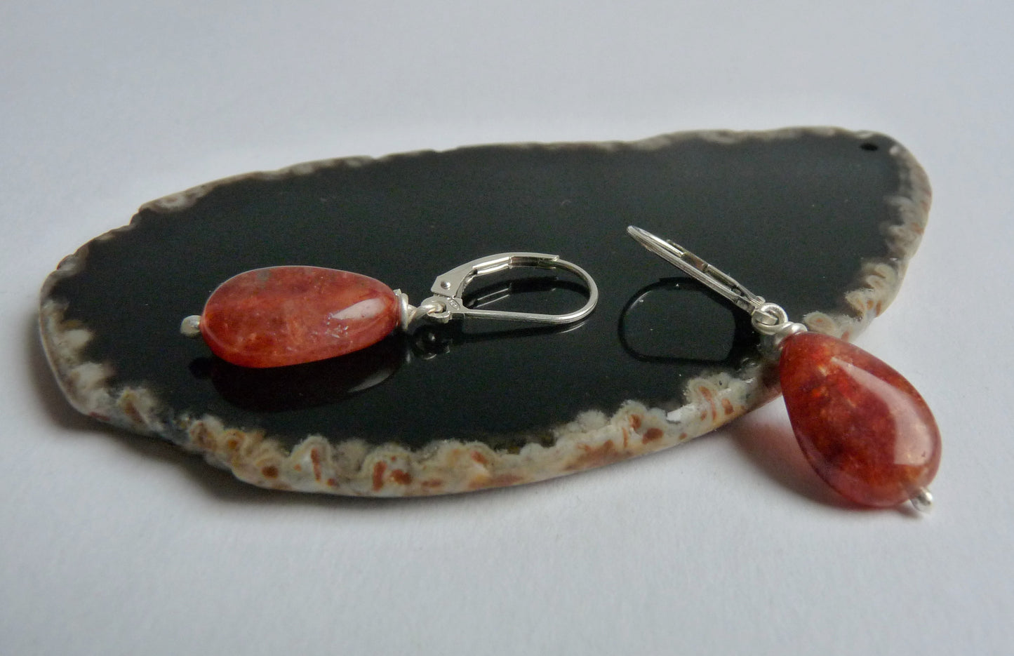 Silver earrings with red Jasper drops – handmade natural stone earrings