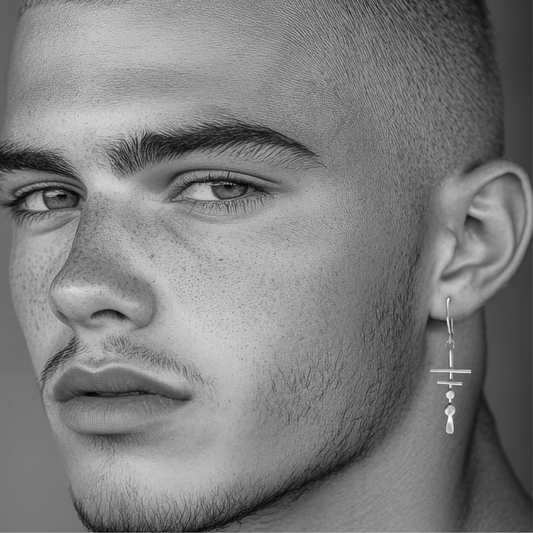 Zilveren Oorbelset voor Mannen – 1 Knopje + 1 Statement Oorbel