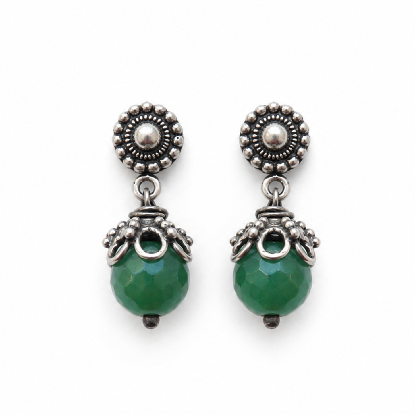 Genuine silver stud earrings with green Onyx – handmade earrings