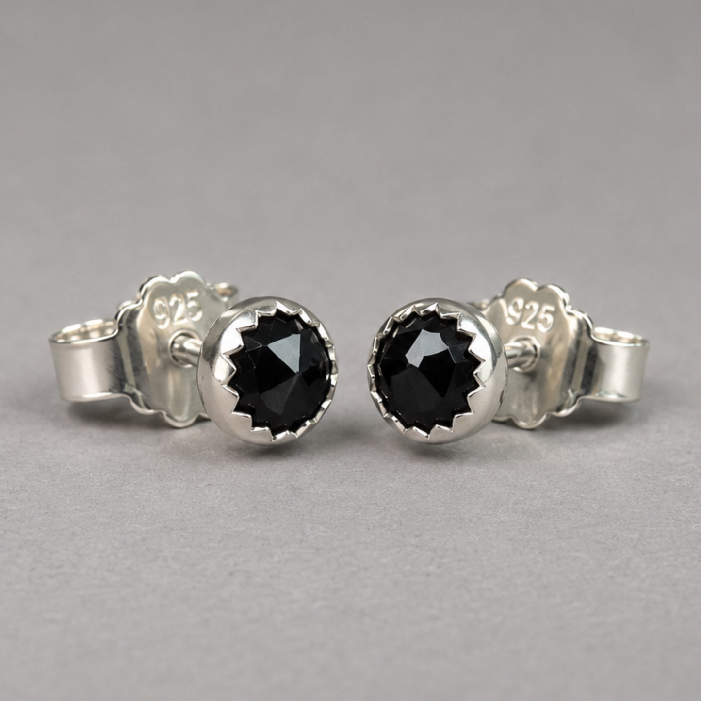 Silver Stud Earrings with Spinel – Small Handmade Studs 4mm