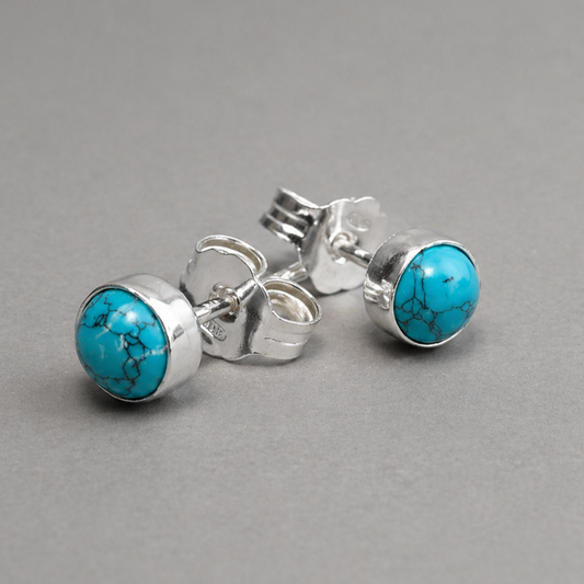 Men's silver stud earrings with turquoise – handmade (925)