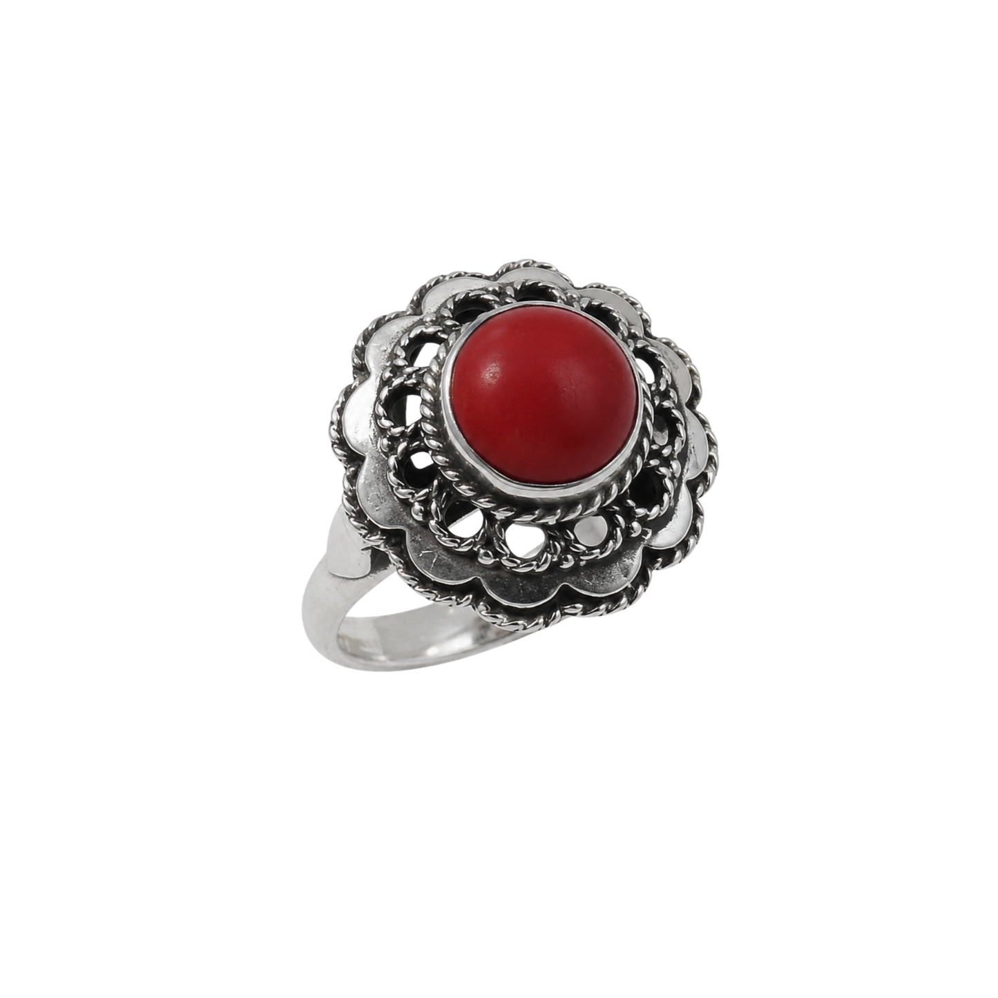 Vintage zilveren ring met Bloedkoraal