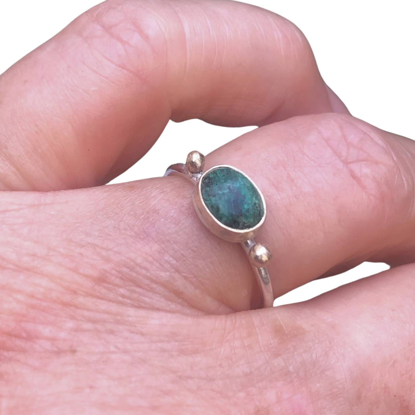Stapelring mit Chrysopras | Silber und Gold
