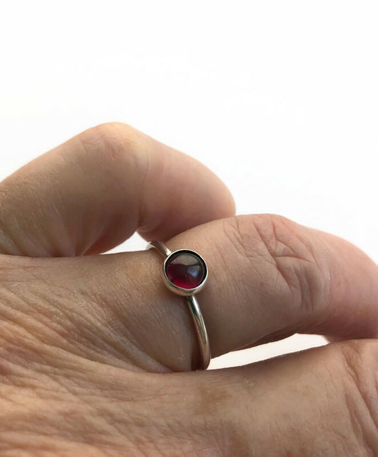 Silver Stackable Ring with Garnet