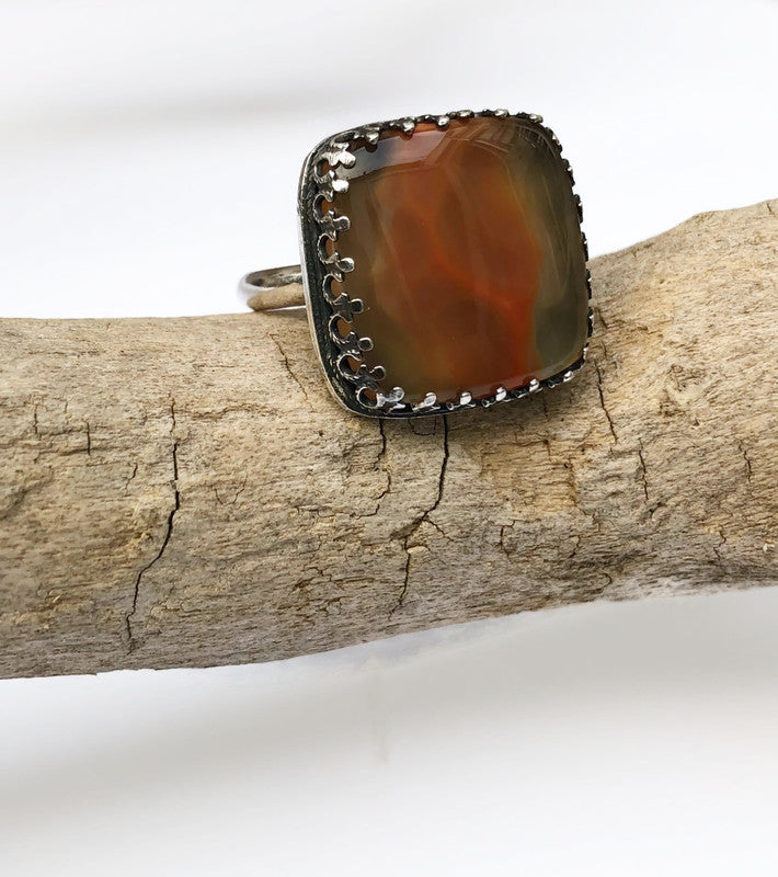 Ladies ring with Botswana Agate – Statement ring in antique style