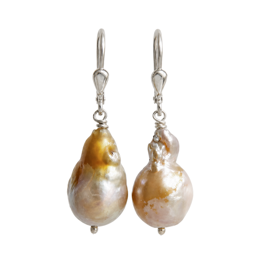 Freshwater baroque pearl drop earrings with silver leverback clasps