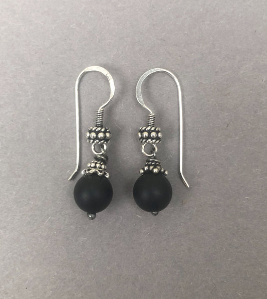 Sterling Silver Earrings for Men with Onyx and Bali Silver