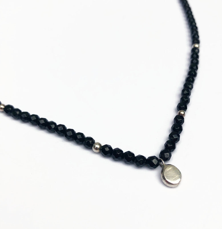 Black Onyx Men's Necklace with Silver Beads